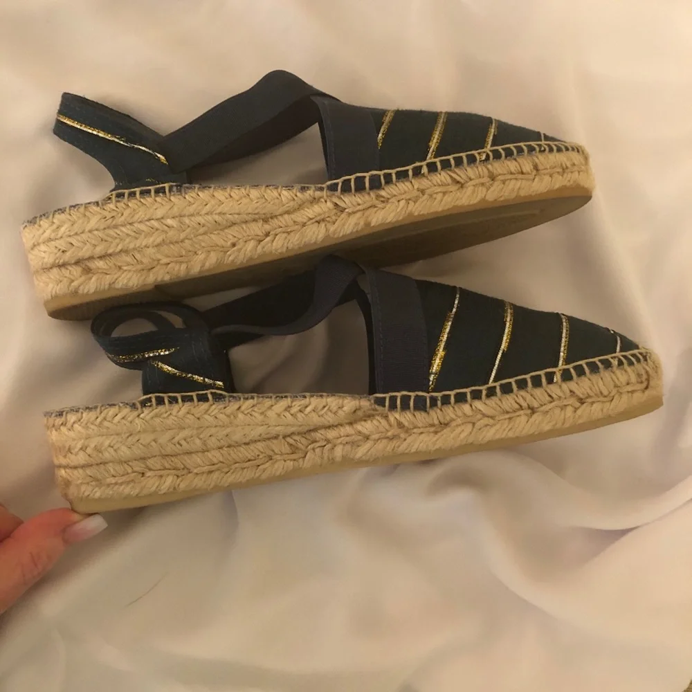 Women's Navy Blue Espadrille Slingback with Gold Accent